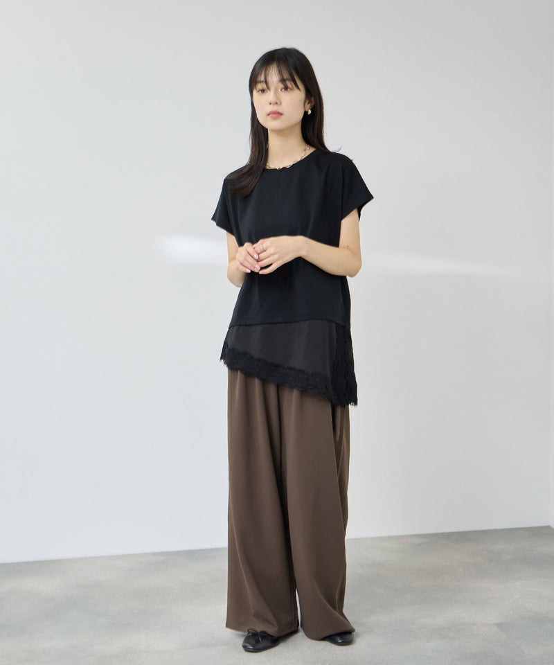 NAVY SARARI 接触冷感 UVカット 裾アシンメトリーレースTシャツ レディース メール便 対応商品商品画像-8