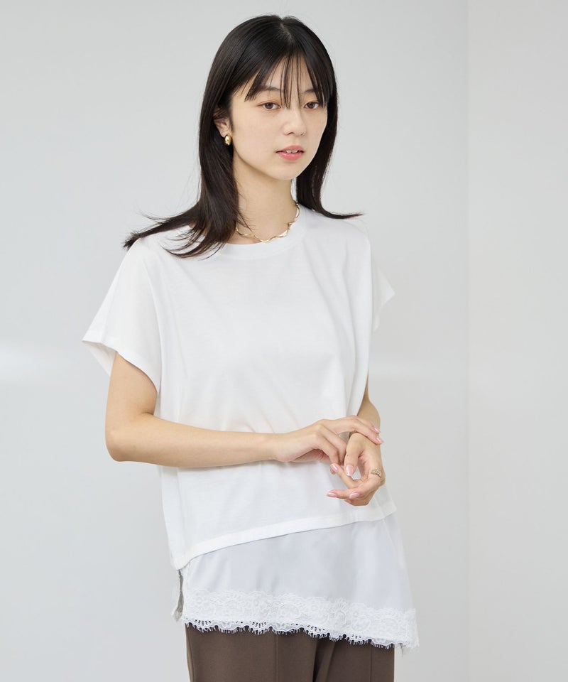 [値下げ]NAVY  SARARI 接触冷感 UVカット 裾アシンメトリーレースTシャツ レディース メール便 対応商品商品画像-10