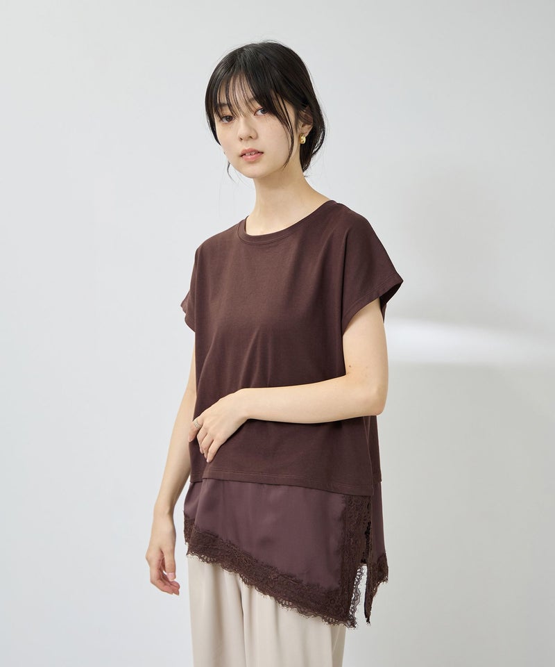 NAVY SARARI 接触冷感 UVカット 裾アシンメトリーレースTシャツ レディース メール便 対応商品商品画像-13