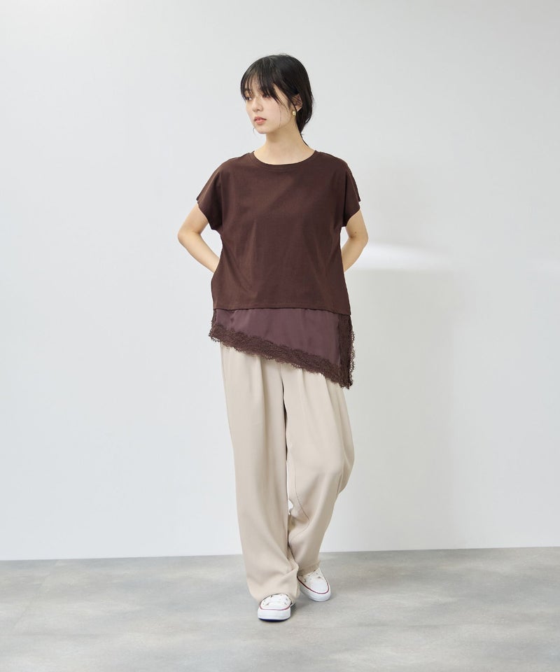 NAVY SARARI 接触冷感 UVカット 裾アシンメトリーレースTシャツ レディース メール便 対応商品商品画像-15