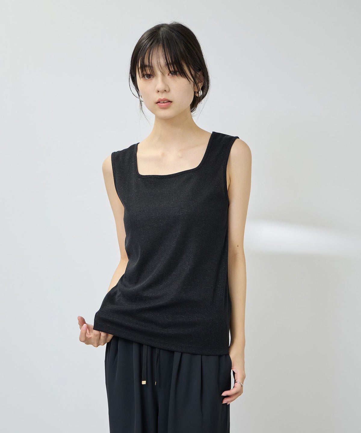 NAVY SARARI UVカット スクエアネックラメタンクトップ レディース メール便 対応商品