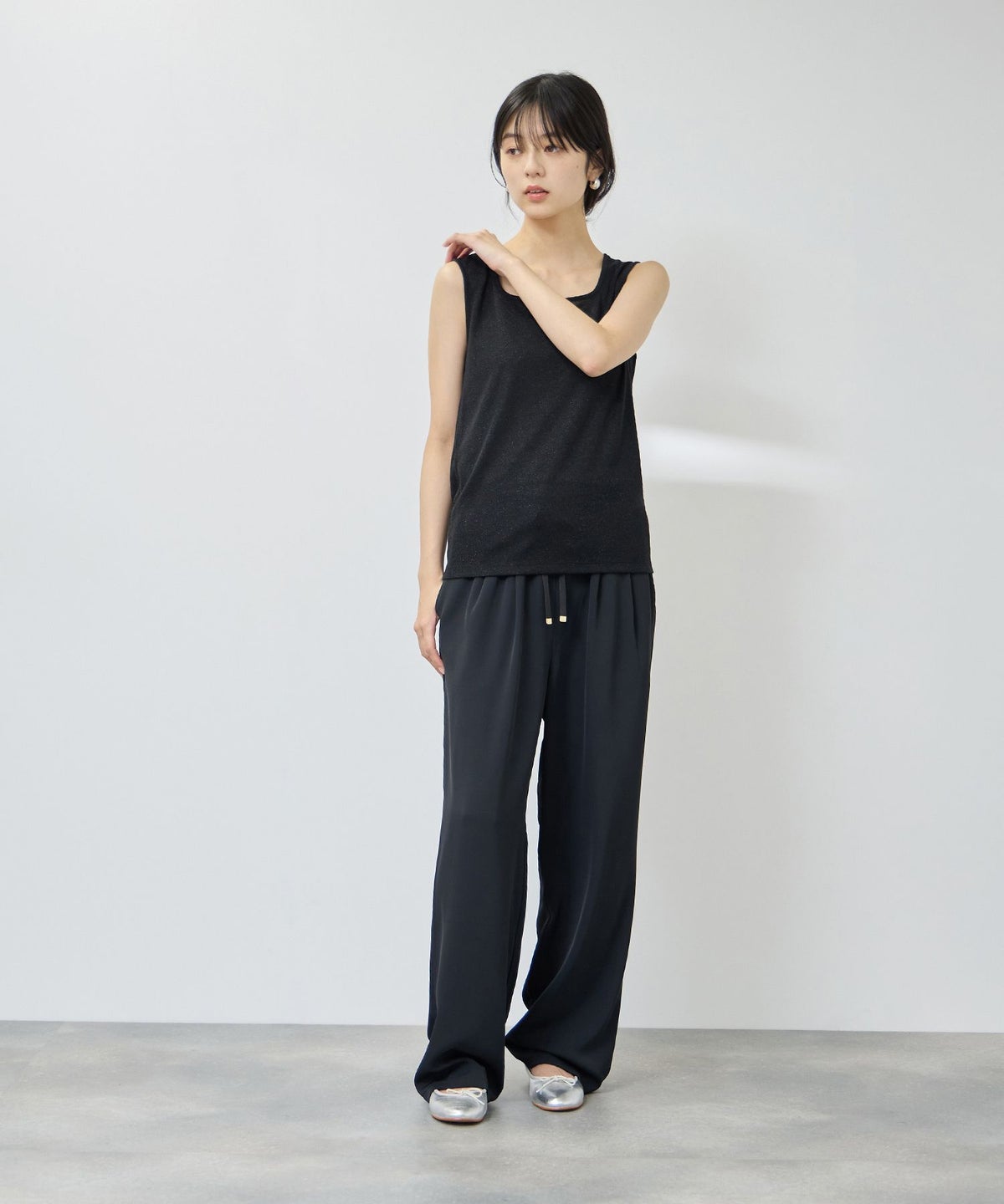 NAVY SARARI UVカット スクエアネックラメタンクトップ レディース メール便 対応商品