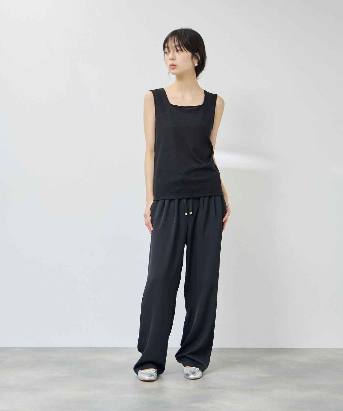 NAVY SARARI UVカット スクエアネックラメタンクトップ レディース メール便 対応商品
