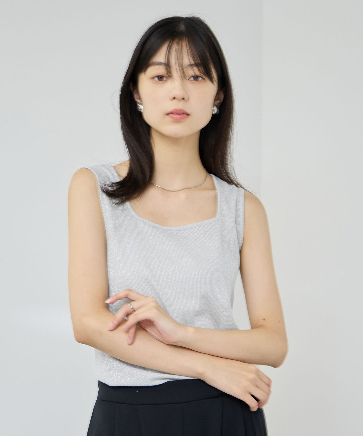 NAVY SARARI UVカット スクエアネックラメタンクトップ レディース メール便 対応商品