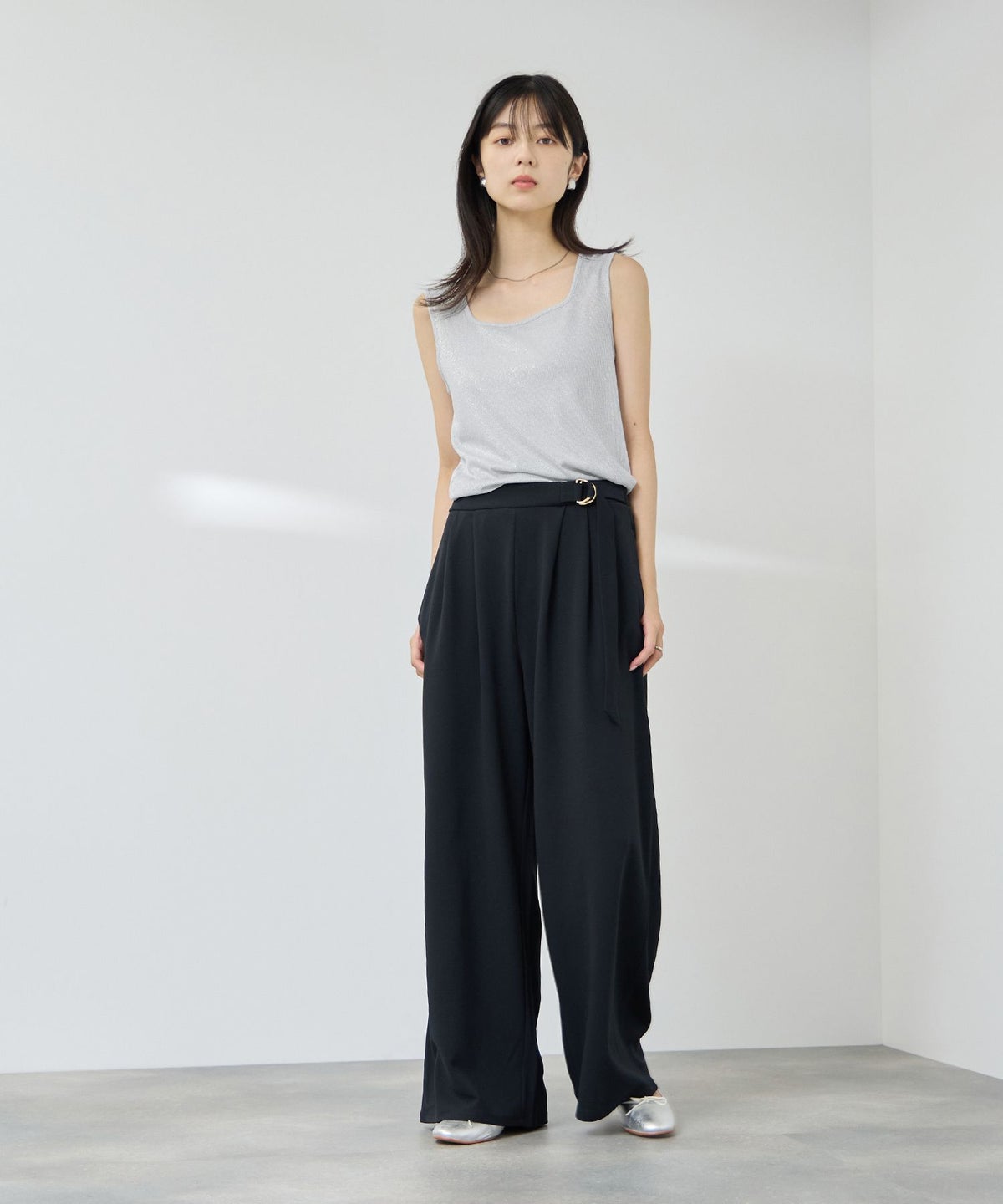 NAVY SARARI UVカット スクエアネックラメタンクトップ レディース メール便 対応商品