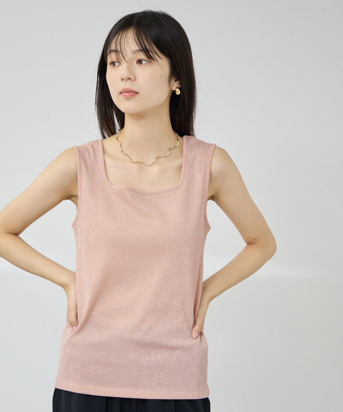 NAVY SARARI UVカット スクエアネックラメタンクトップ レディース メール便 対応商品