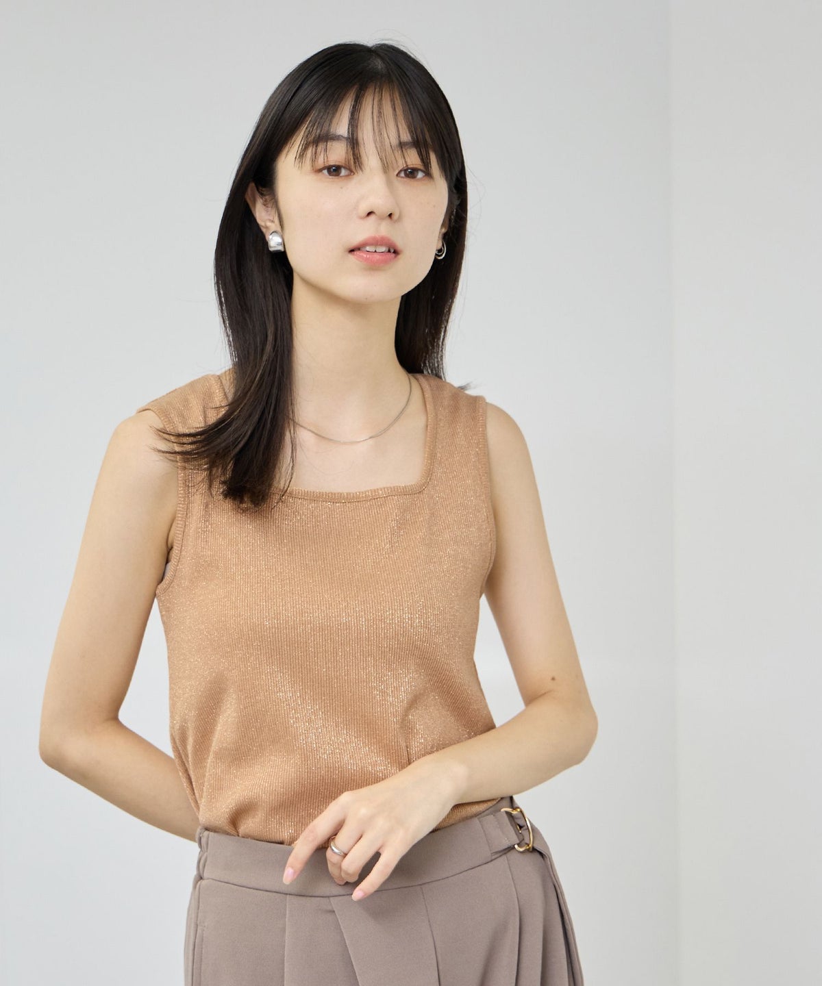 NAVY SARARI UVカット スクエアネックラメタンクトップ レディース メール便 対応商品