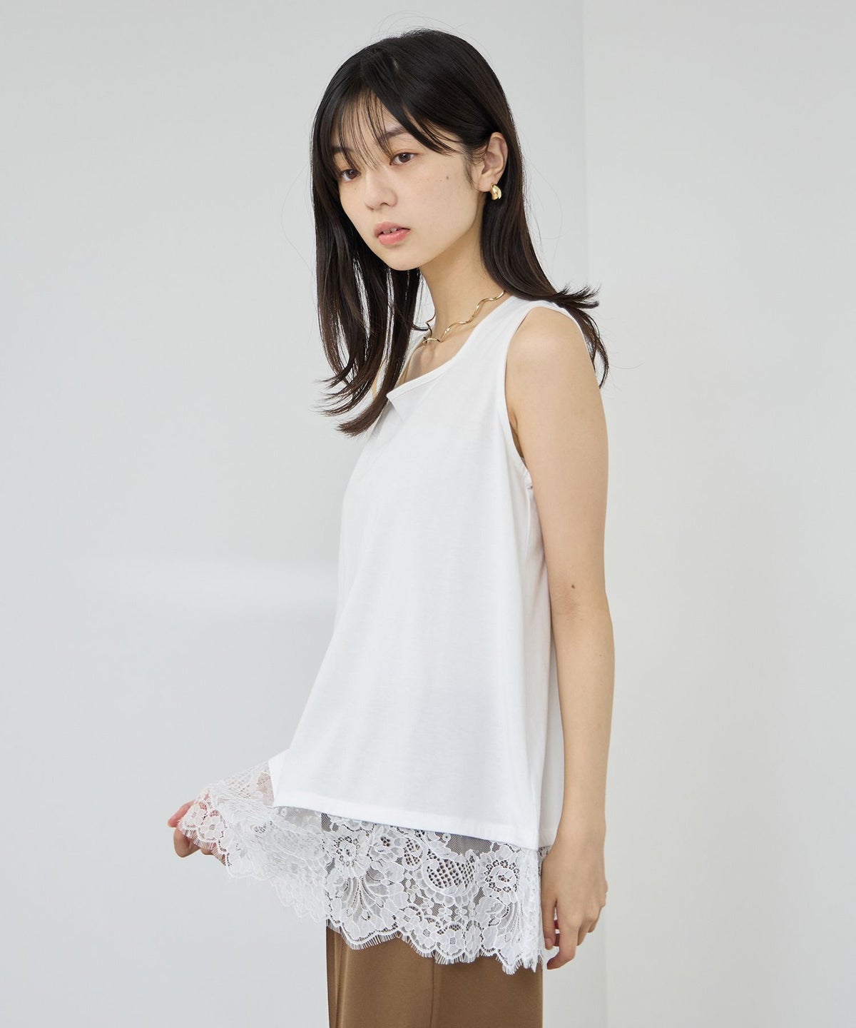 NAVY SARARI 接触冷感 UVカット スクエアネック裾レースタンクトップ レディース メール便 対応商品