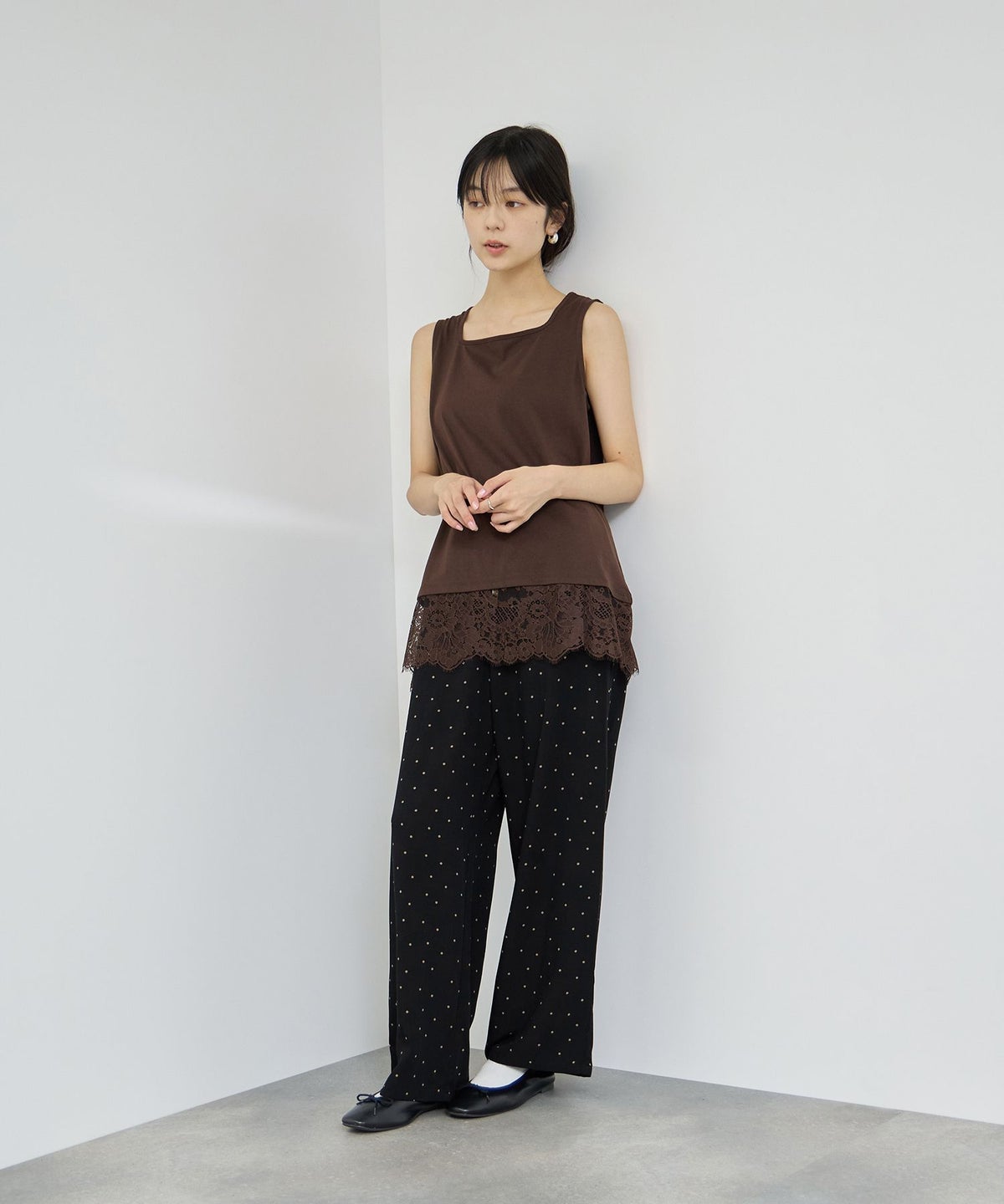 NAVY SARARI 接触冷感 スラブレーヨンドット柄イージーパンツ レディース