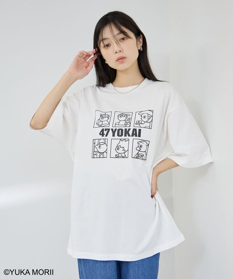 47YOKAI  YOKAIモノクロキャラクタープリントTシャツ メンズ メール便 対応商品商品画像-1