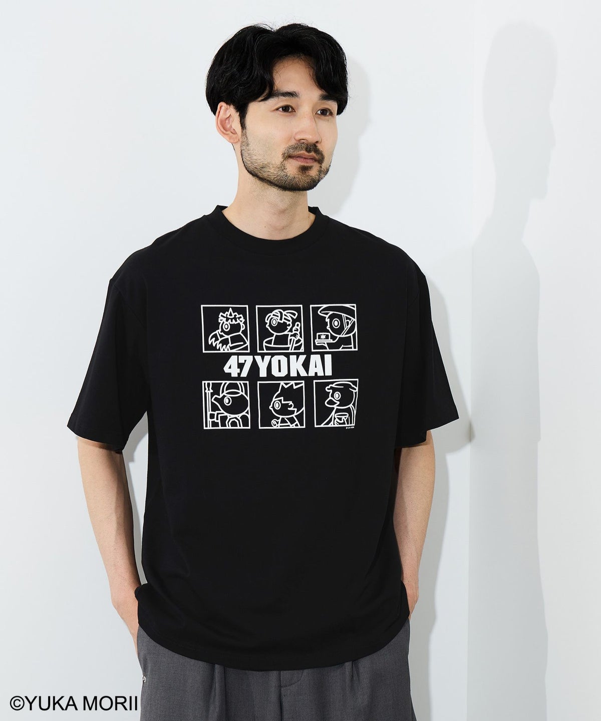 47YOKAI YOKAIモノクロキャラクタープリントTシャツ メンズ メール便 対応商品