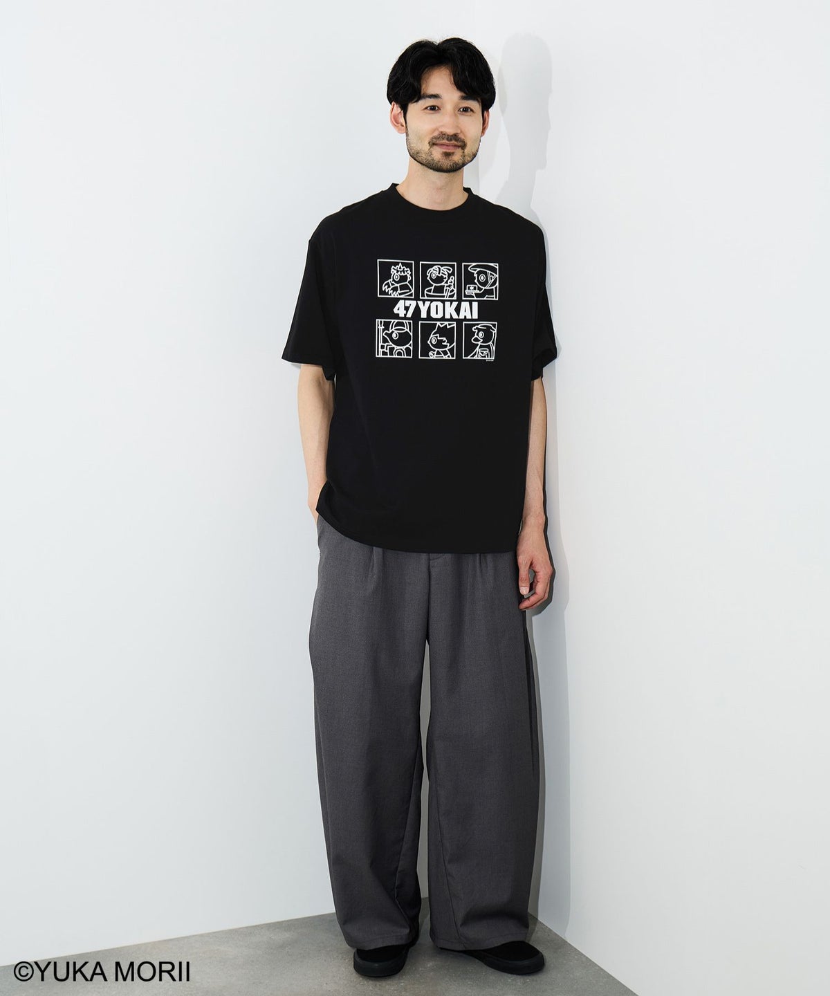 47YOKAI YOKAIモノクロキャラクタープリントTシャツ メンズ メール便 対応商品