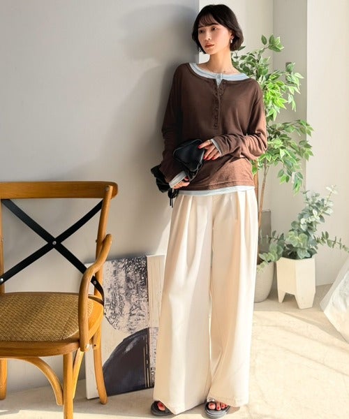 Classical Elf マルチWAYで着回し自在。リブ素材×シアー素材トップス 2枚セットアップ(長袖)商品画像-17