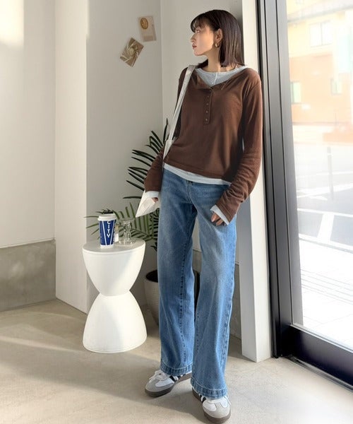 Classical Elf マルチWAYで着回し自在。リブ素材×シアー素材トップス 2枚セットアップ(長袖)商品画像-21