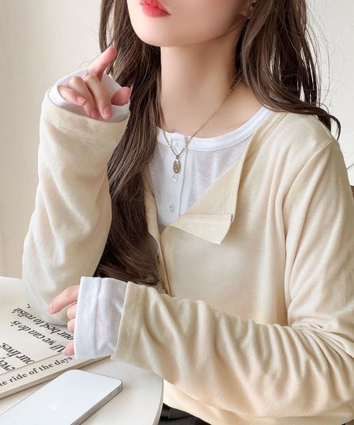 Classical Elf マルチWAYで着回し自在。リブ素材×シアー素材トップス 2枚セットアップ(長袖）商品画像-26