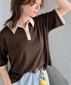 Classical Elf 大人の配色で、オフィスにも着やすい♪着回し抜群の ランダムリブ 配色ポロトップス(半袖) 商品サムネイル-13