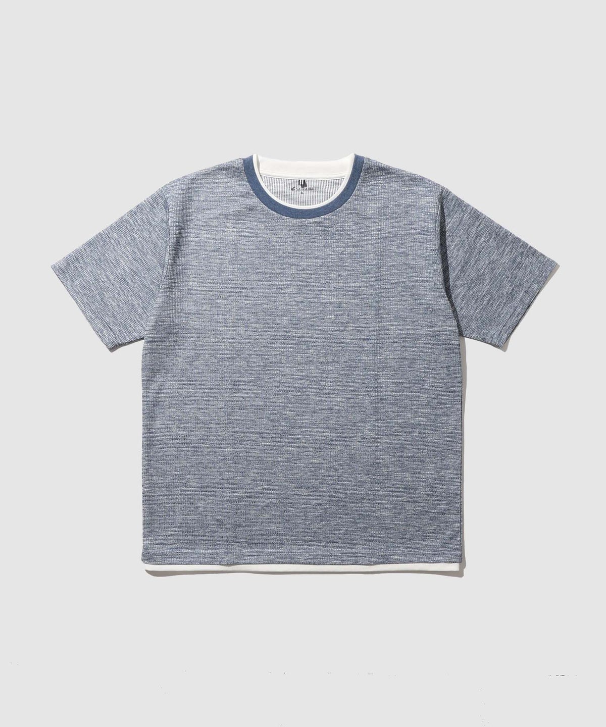 NAVY SARARI メランジワッフルフェイクレイヤードクルーネックTシャツ 速乾 メンズ メール便 対応商品
