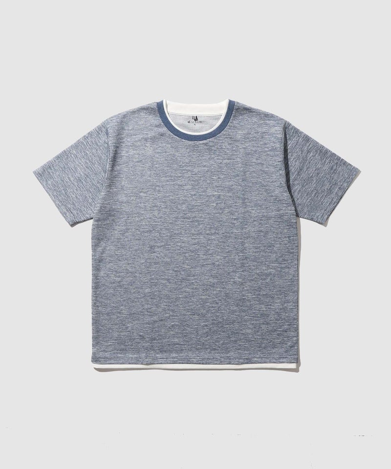 NAVY  SARARI メランジワッフルフェイクレイヤードクルーネックTシャツ 速乾 メンズ メール便 対応商品商品画像-1