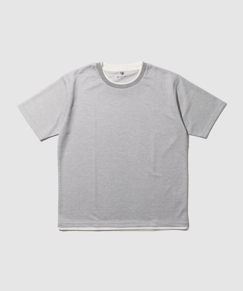 NAVY SARARI メランジワッフルフェイクレイヤードクルーネックTシャツ 速乾 メンズ メール便 対応商品商品画像-2