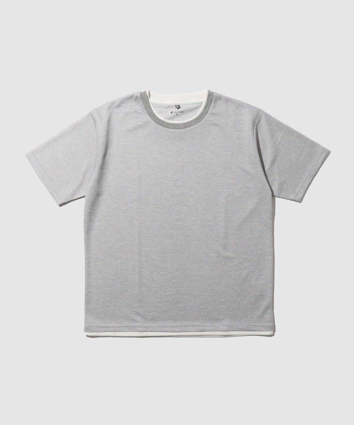 NAVY SARARI メランジワッフルフェイクレイヤードクルーネックTシャツ 速乾 メンズ メール便 対応商品