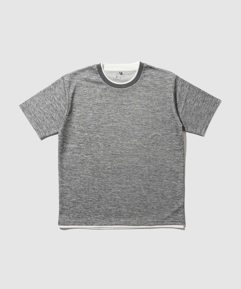 NAVY SARARI メランジワッフルフェイクレイヤードクルーネックTシャツ 速乾 メンズ メール便 対応商品商品画像-3