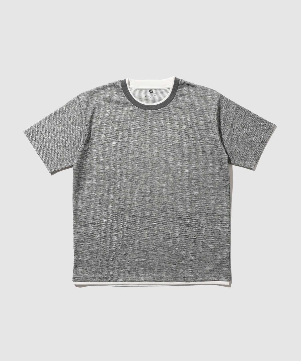 NAVY SARARI メランジワッフルフェイクレイヤードクルーネックTシャツ 速乾 メンズ メール便 対応商品