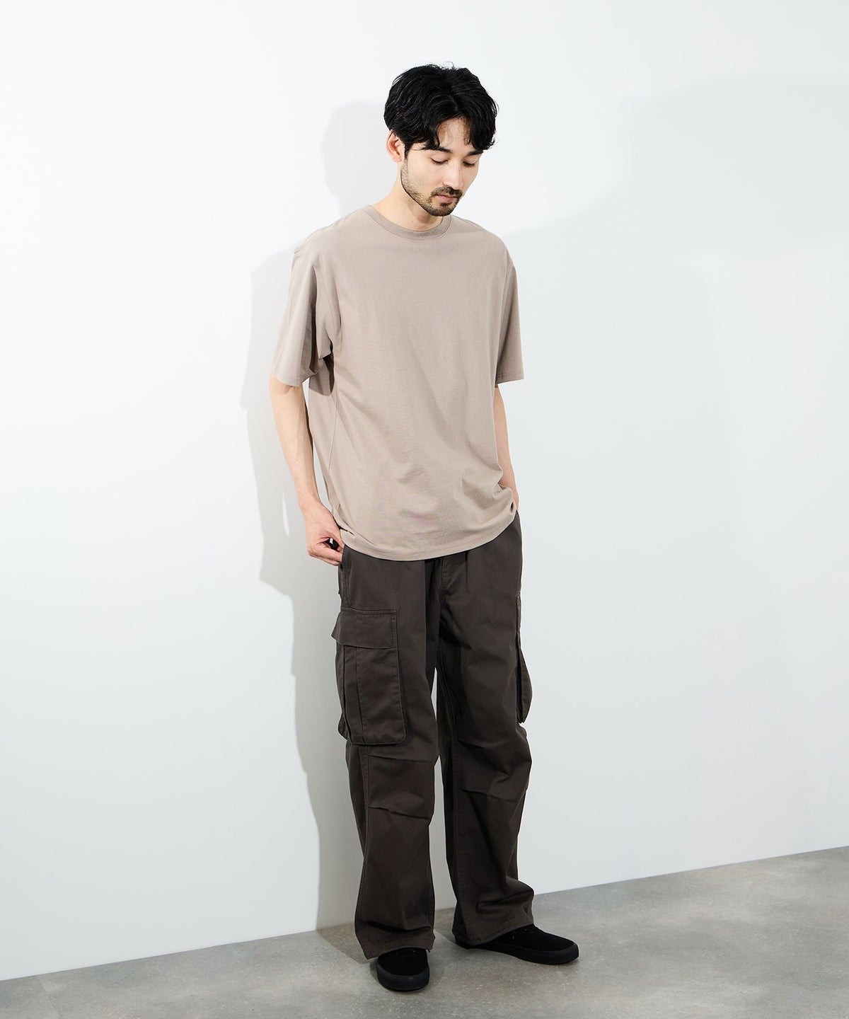 NAVY 3D立体ポケット ツイルワイドカーゴパンツ メンズ