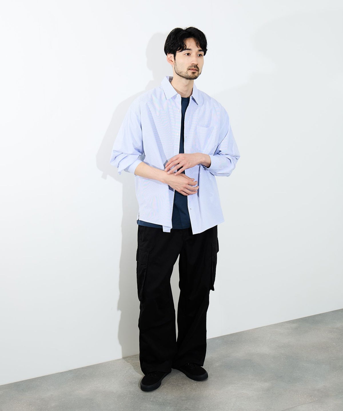 NAVY 3D立体ポケット ツイルワイドカーゴパンツ メンズ