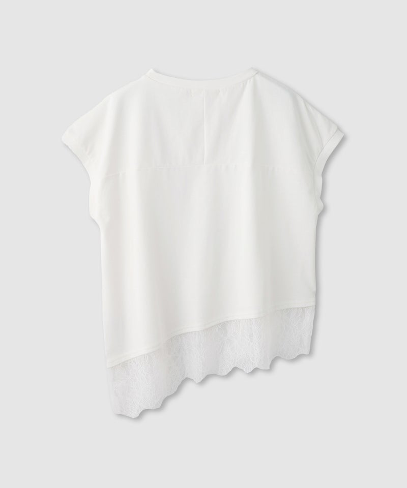 Idnes  レイヤードデザイン アシンメトリーレースTシャツ レディース メール便 対応商品商品画像-4
