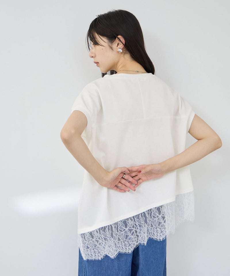 Idnes  レイヤードデザイン アシンメトリーレースTシャツ レディース メール便 対応商品商品画像-6
