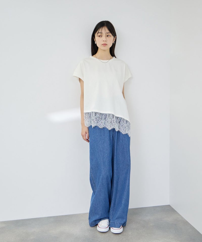 Idnes レイヤードデザイン アシンメトリーレースTシャツ レディース メール便 対応商品商品画像-8