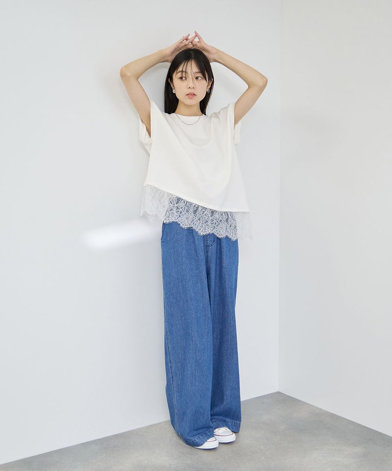 Idnes レイヤードデザイン アシンメトリーレースTシャツ レディース メール便 対応商品商品画像-9