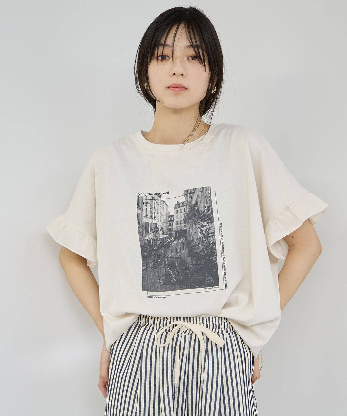 NAVY SARARI 接触冷感 袖フリルコンパクトTシャツ レディース メール便 対応商品