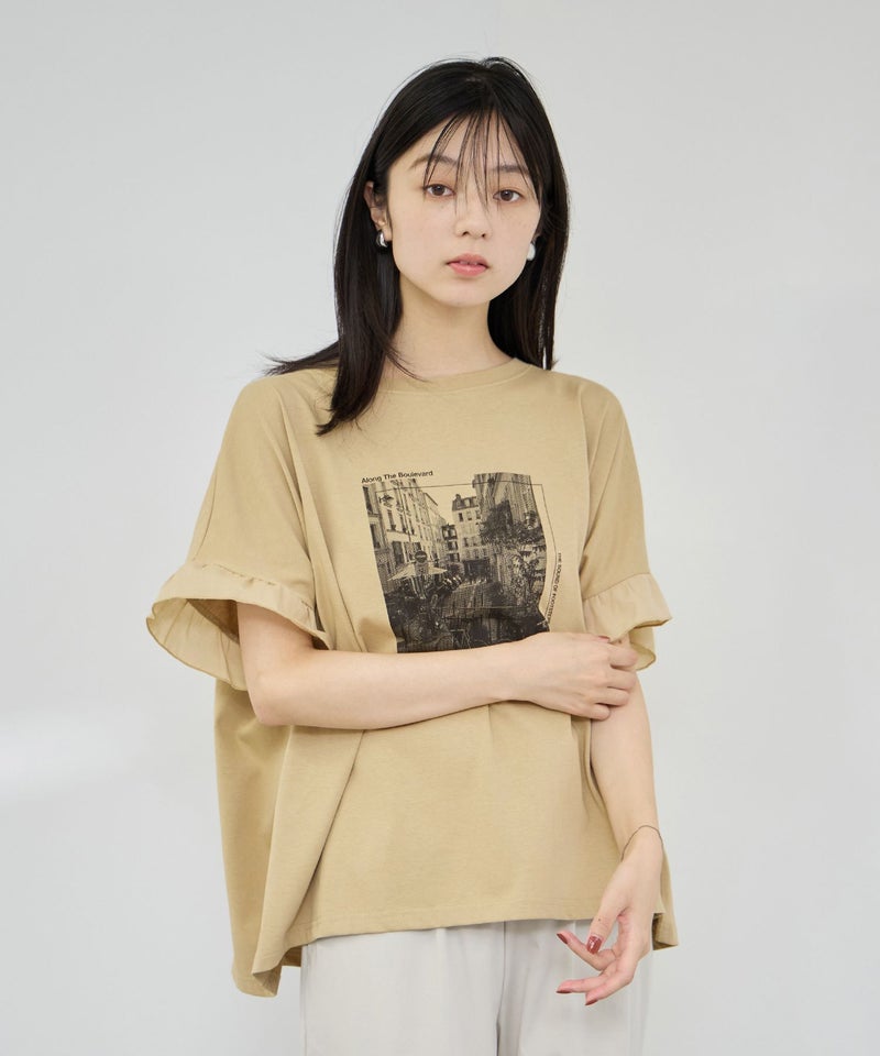 NAVY  SARARI 接触冷感 袖フリルコンパクトTシャツ レディース メール便 対応商品商品画像-2