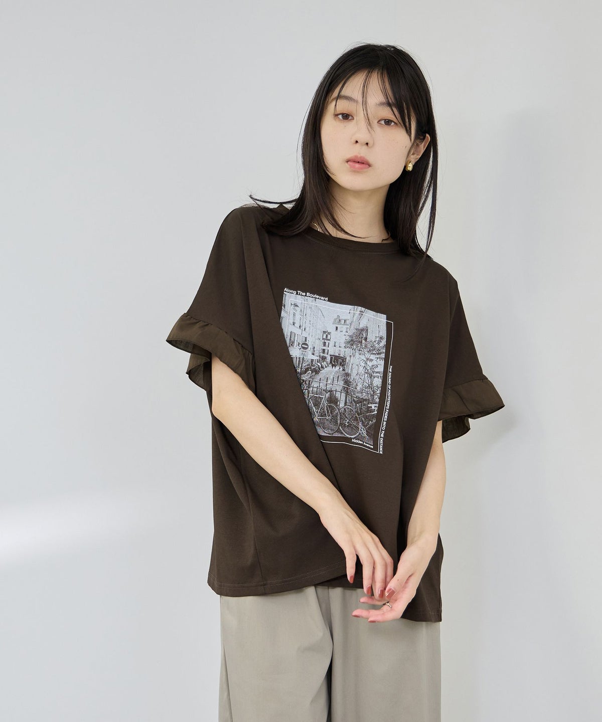 NAVY SARARI 接触冷感 袖フリルコンパクトTシャツ レディース メール便 対応商品