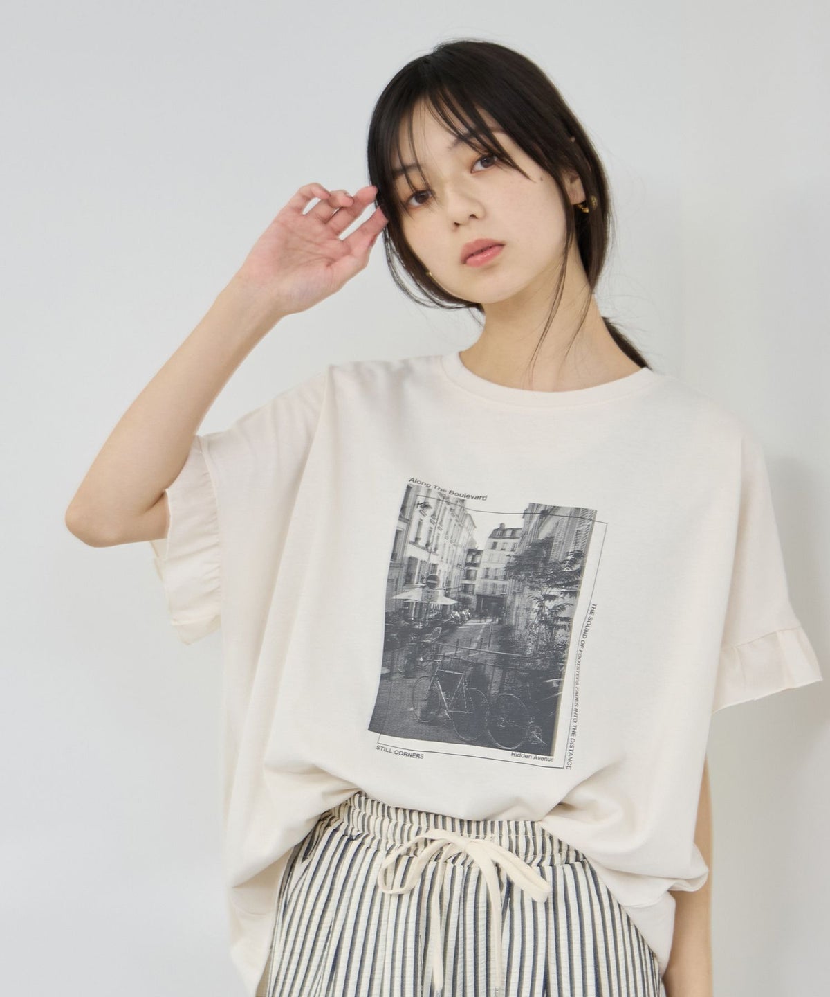 NAVY SARARI 接触冷感 袖フリルコンパクトTシャツ レディース メール便 対応商品