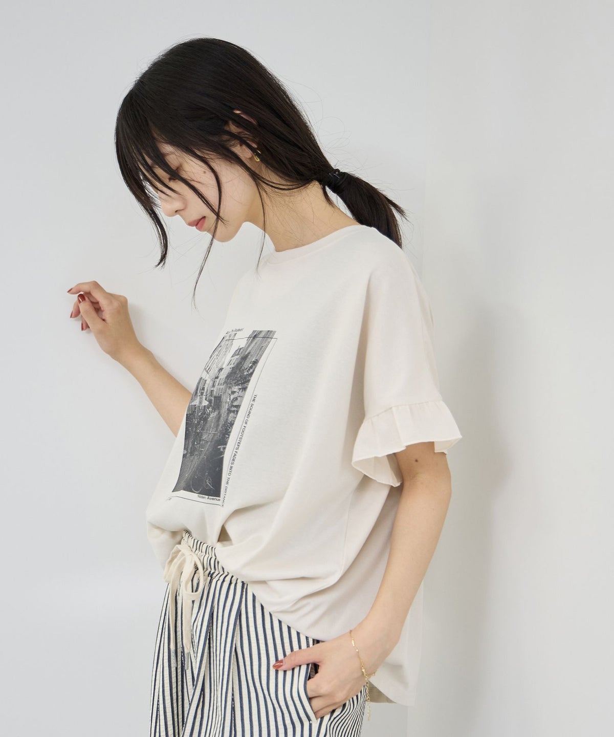 NAVY SARARI 接触冷感 袖フリルコンパクトTシャツ レディース メール便 対応商品