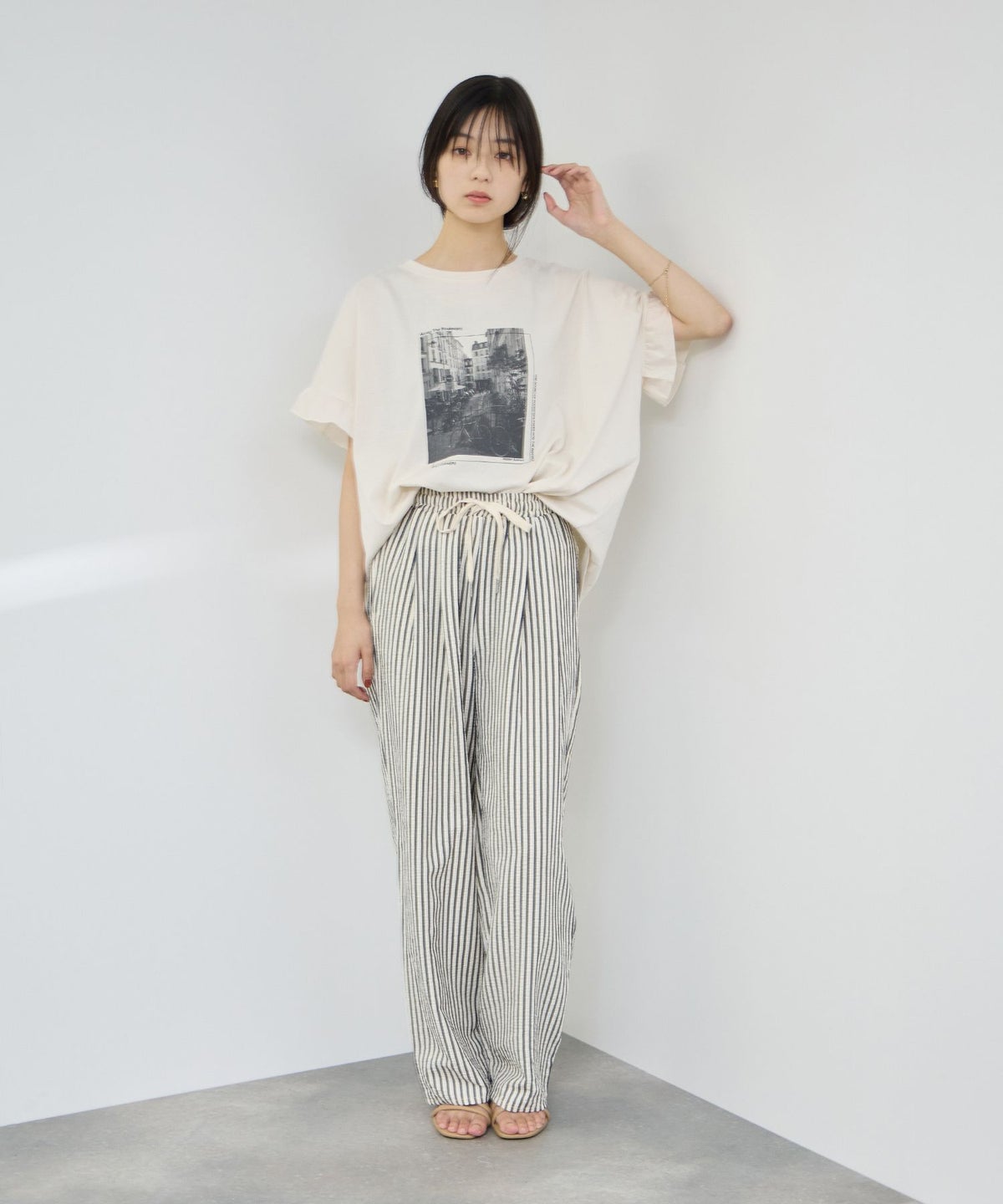 NAVY SARARI 接触冷感 袖フリルコンパクトTシャツ レディース メール便 対応商品