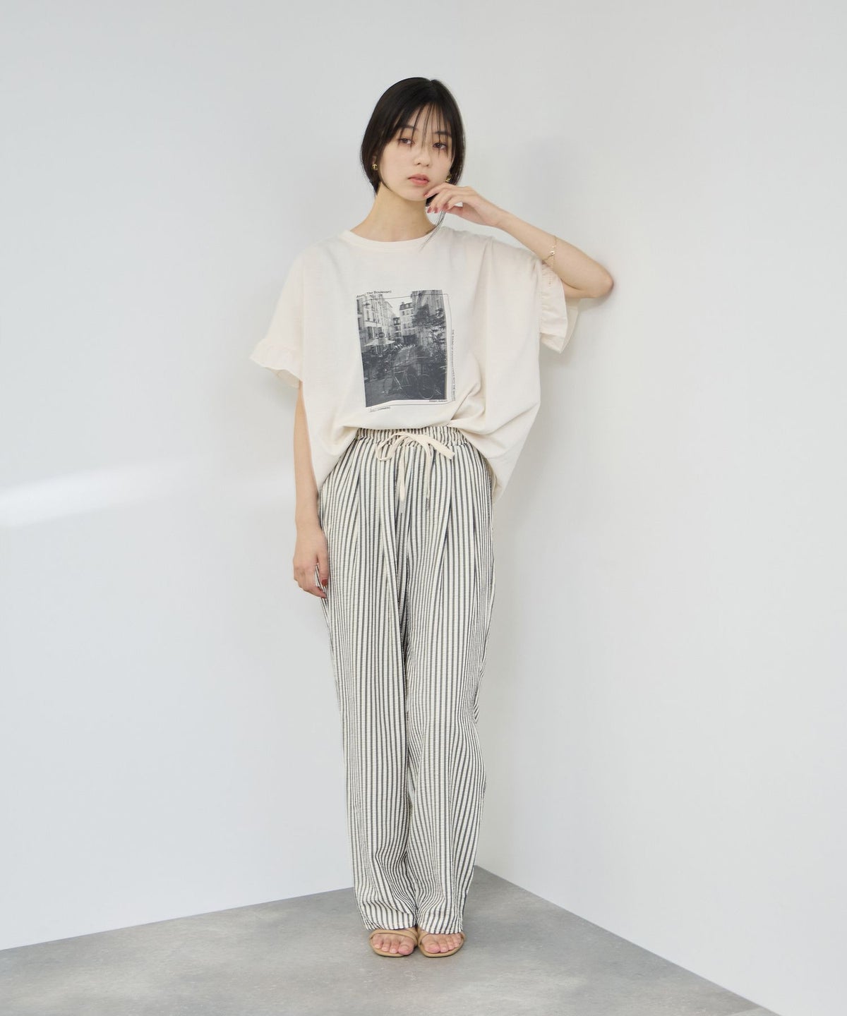 NAVY SARARI 接触冷感 袖フリルコンパクトTシャツ レディース メール便 対応商品