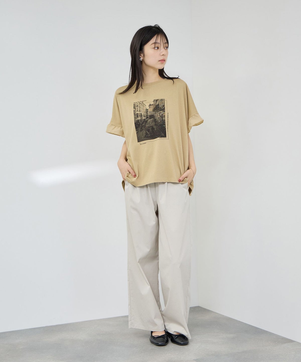 NAVY SARARI 接触冷感 袖フリルコンパクトTシャツ レディース メール便 対応商品