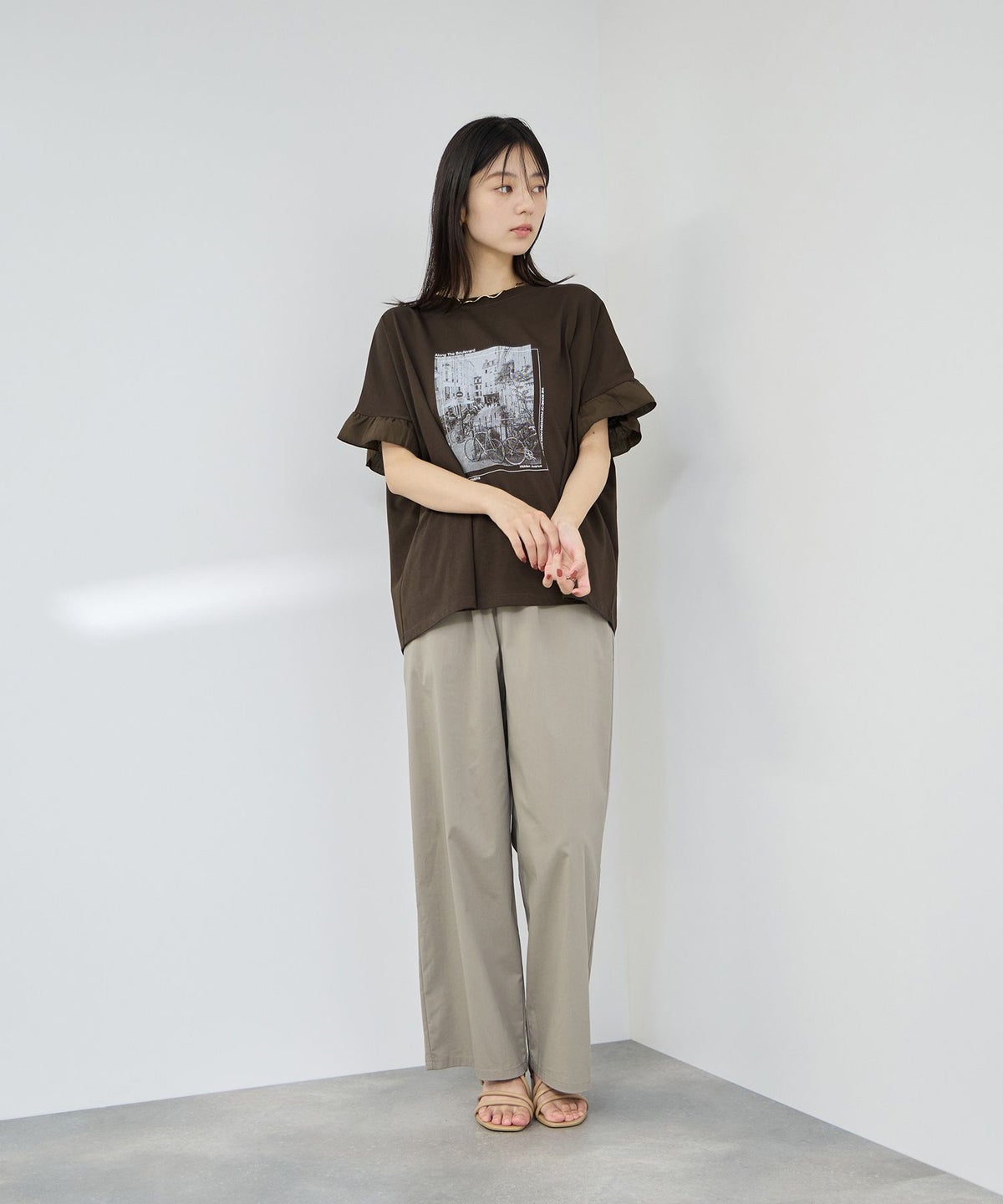 NAVY SARARI 接触冷感 袖フリルコンパクトTシャツ レディース メール便 対応商品