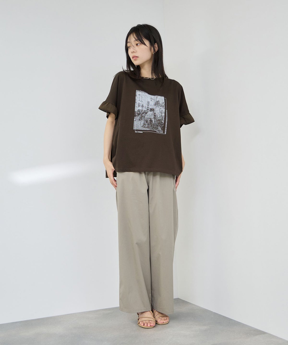NAVY SARARI 接触冷感 袖フリルコンパクトTシャツ レディース メール便 対応商品