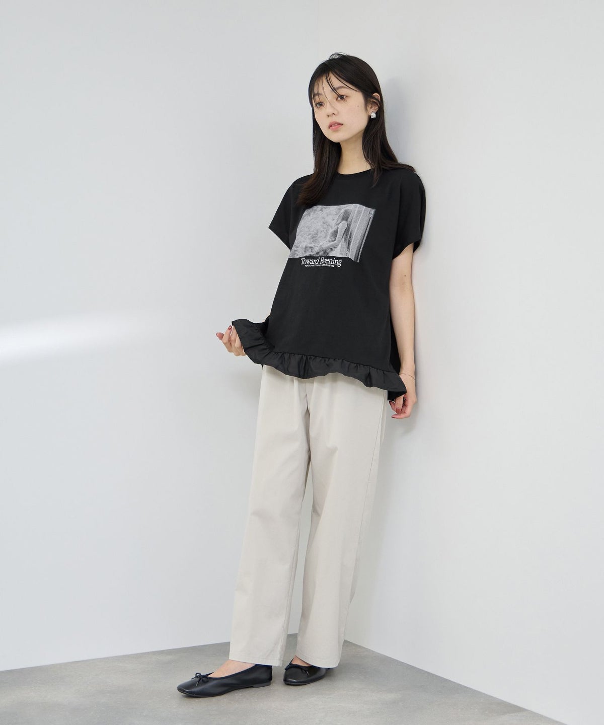 NAVY SARARI 接触冷感 裾フリルノースリーブ レディース