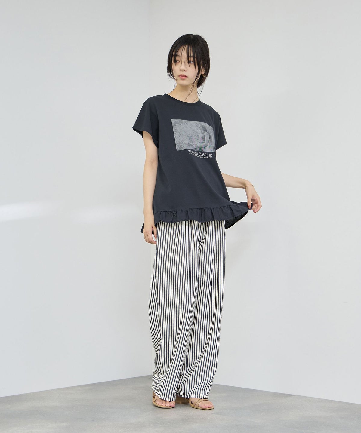 NAVY SARARI 接触冷感 裾フリルノースリーブ レディース