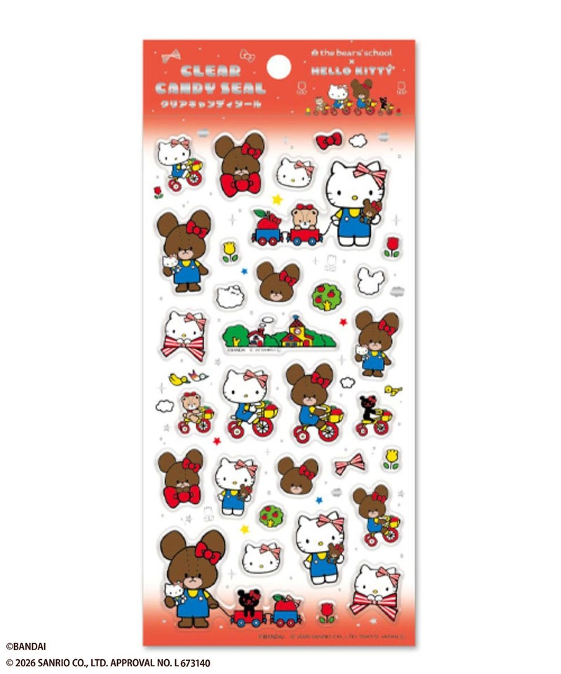 くまのがっこう×ハローキティ クリアキャンディシール レッド キッズ商品画像-1