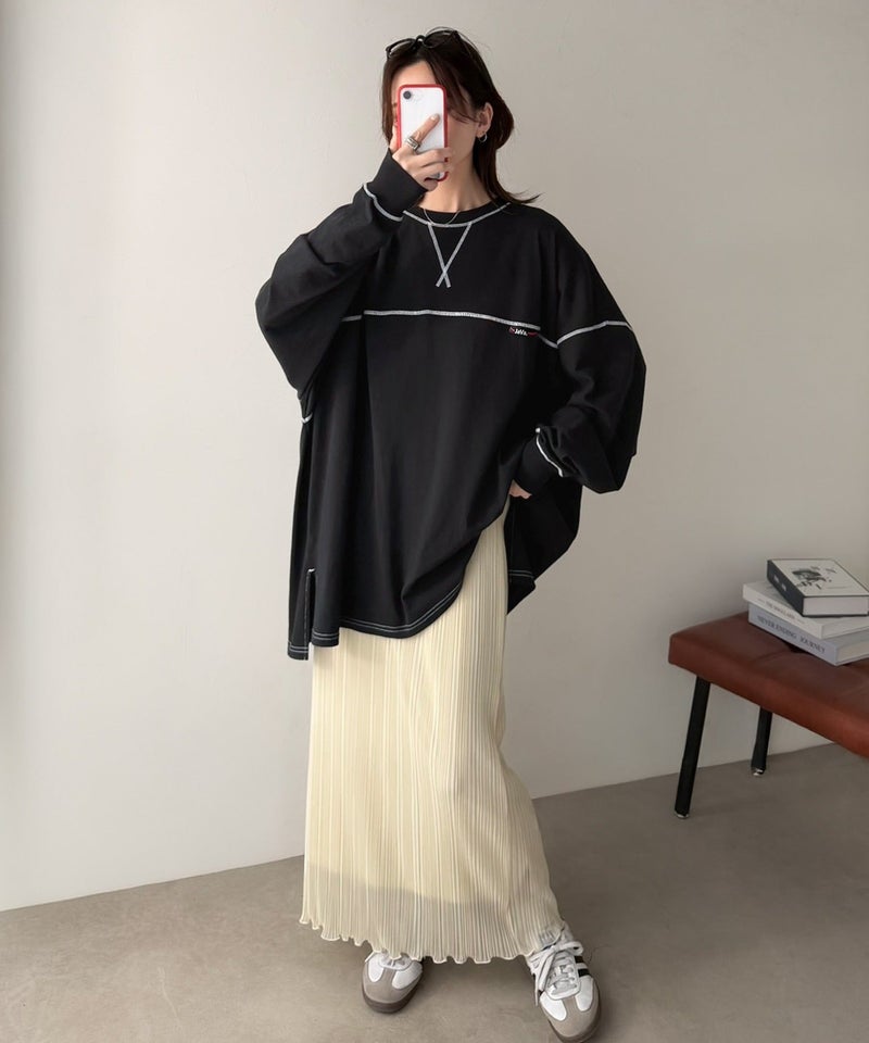 Classical Elf 《Javaジャバコラボ》大胆なルーズ感が目を惹く。綿100％配色ステッチスーパービックフットボールロンT（長袖）商品画像-25