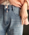 Classical Elf 【mily bilet】カジュアルにきらめきを。パールビジューワイドストレートデニムパンツ商品サムネイル-35