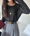 Classical Elf ほどよい透け感が大人上品。総柄シアーレーストップス(長袖)商品サムネイル-2