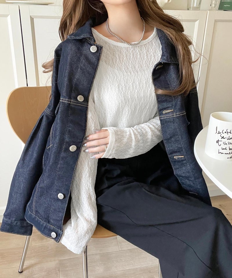 Classical Elf ほどよい透け感が大人上品。総柄シアーレーストップス(長袖)商品画像-10