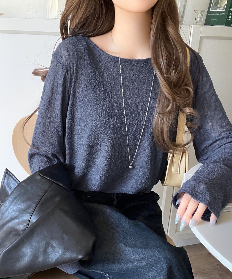 Classical Elf ほどよい透け感が大人上品。総柄シアーレーストップス(長袖)商品画像-20